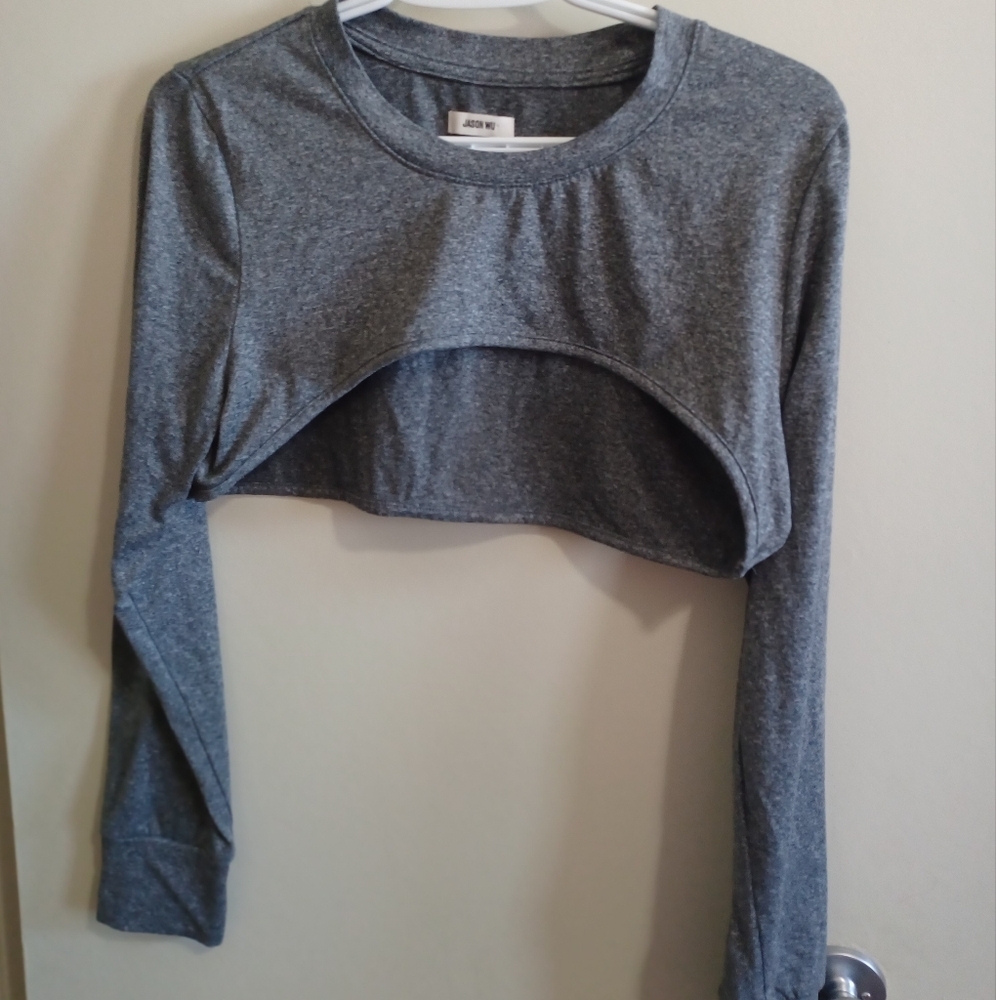 Jason Wu Women's Long Sleeve Athletic Shirt Cropped Gray Athleisure